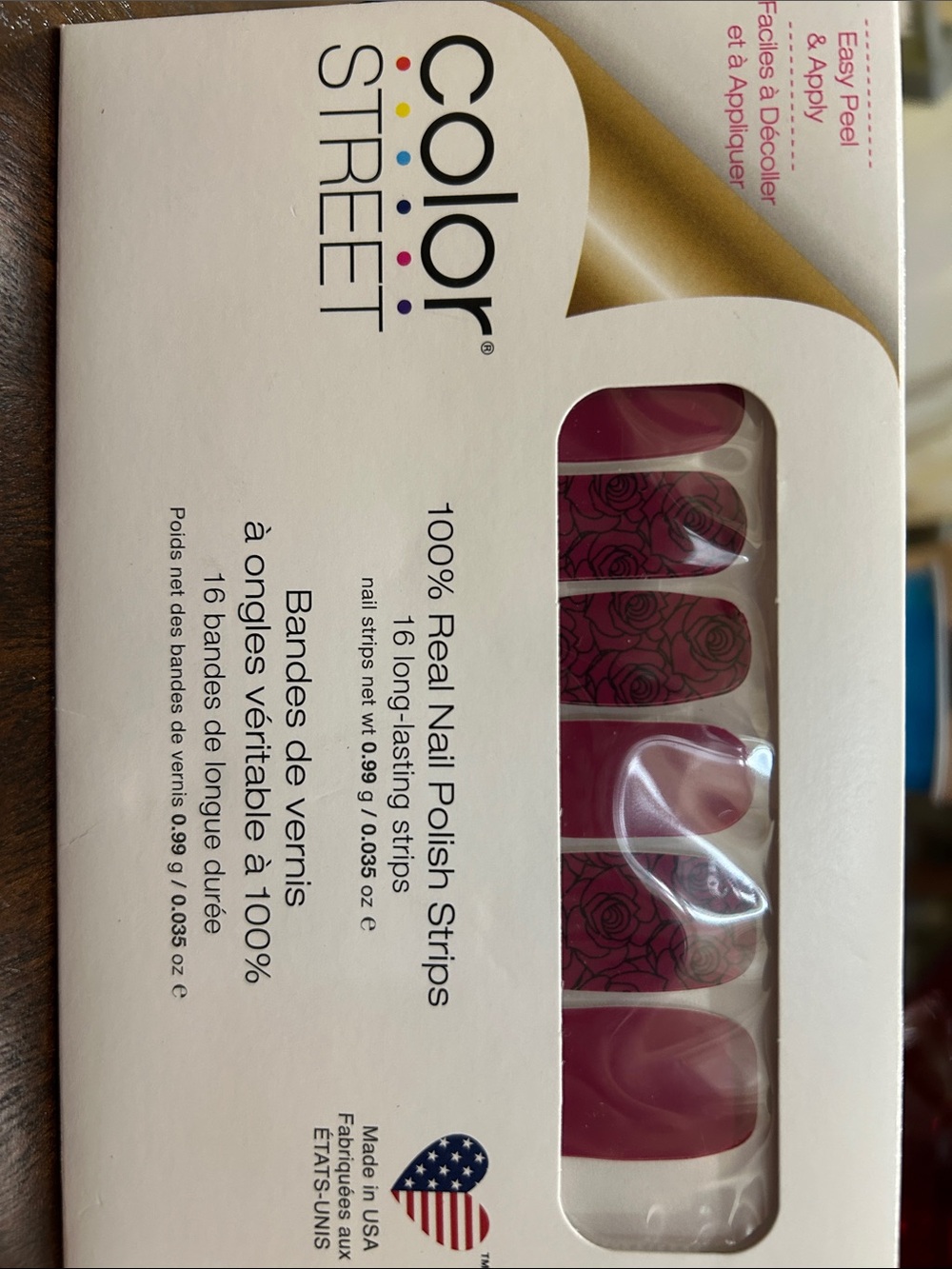 Color Street Rose Goes Raspberry Pink Nail Polish Strips with Rose Accents